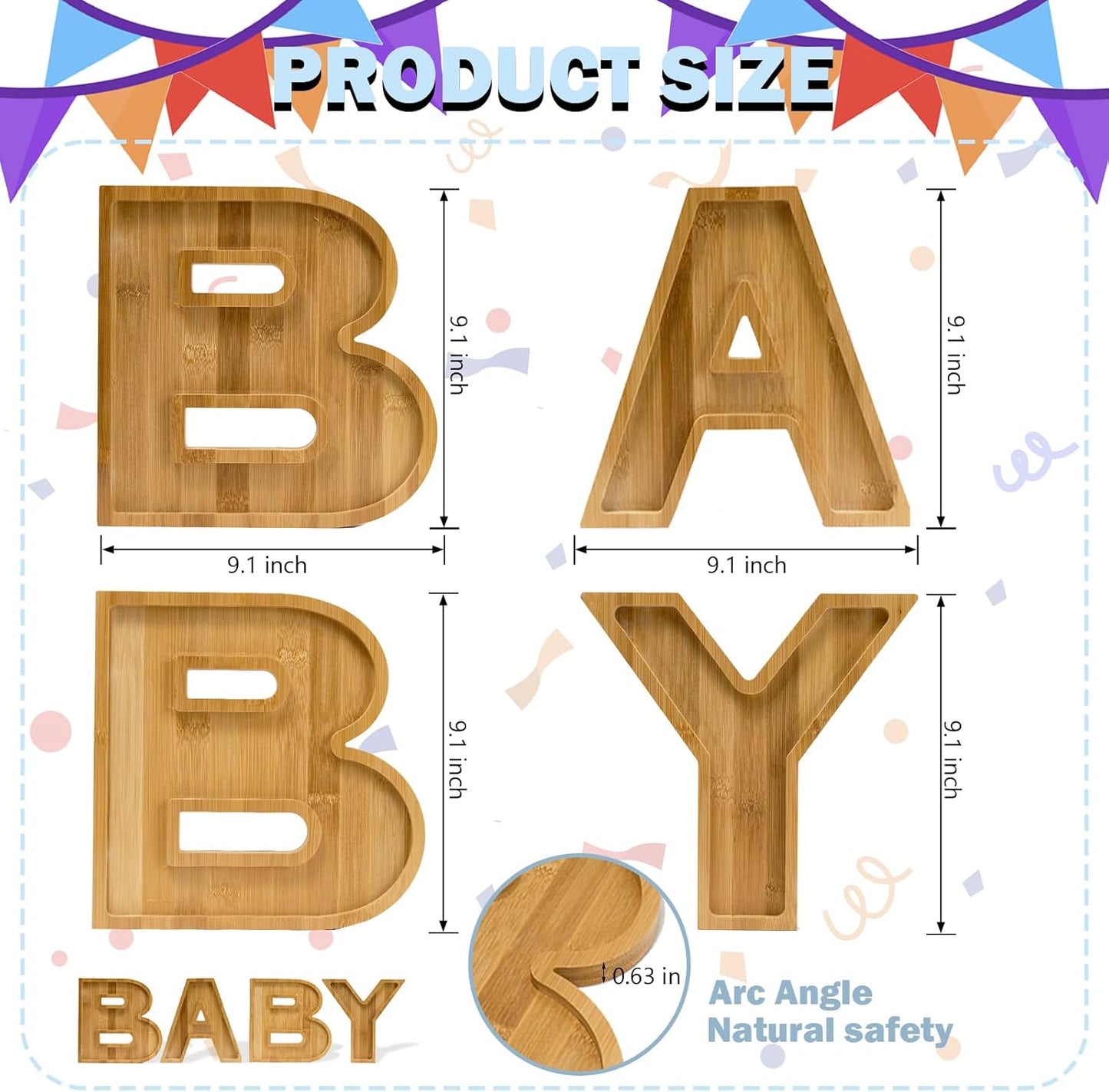4 Pcs Wood Baby Charcuterie Board Letters, Wooden BABY Letters for Baby Shower, Birthday, Party Food Display Decorations