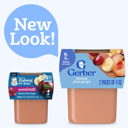 Gerber 2nd Foods Banana Blackberry Blueberry 4 Ounce Tubs, 2 Count (Pack of 8)