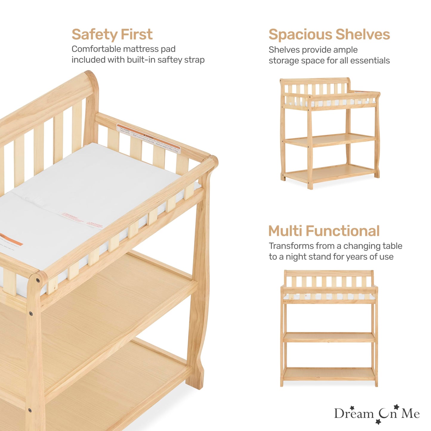 Dream On Me Ashton Changing Table, Natural, 34x20x40 Inch (Pack of 1)