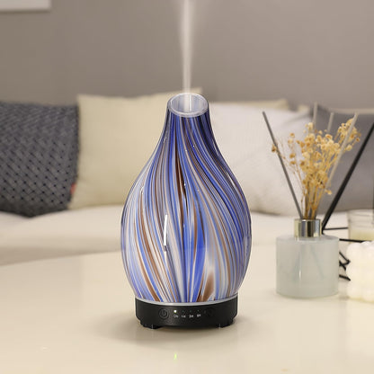 Essential Oil Diffuser Hand Blown Glass Aromatherapy Diffuser - Ultrasonic Cool Mist Scent Aroma Diffuser, Whisper Quiet with Auto Shut-Off, Timer Setting &7 Colors Night Light for Home