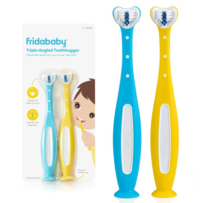 Frida Baby Triple-Angle Toothhugger Training Toddler Toothbrush | Toddler Toothbrush 2 Years and Up, Cleans All Sides at Once | Pink