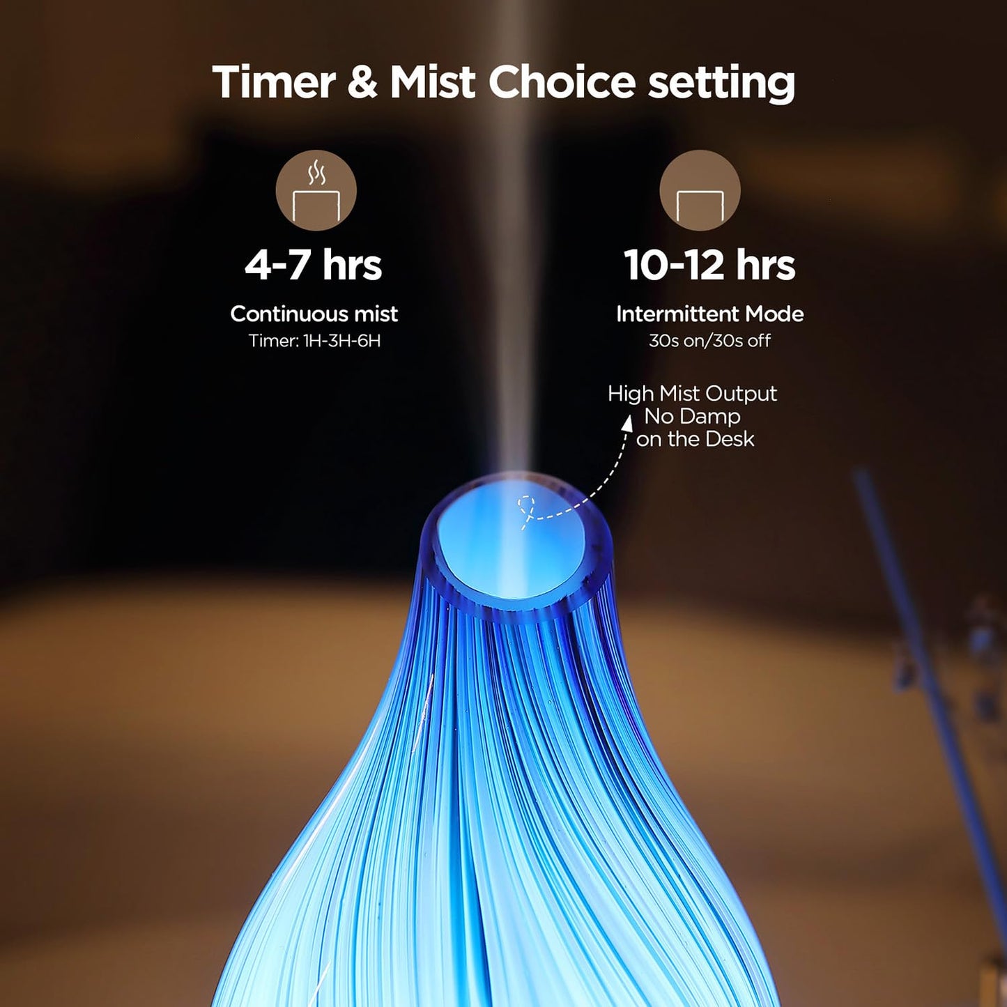 Essential Oil Diffuser Hand Blown Glass Aromatherapy Diffuser - Ultrasonic Cool Mist Scent Aroma Diffuser, Whisper Quiet with Auto Shut-Off, Timer Setting &7 Colors Night Light for Home