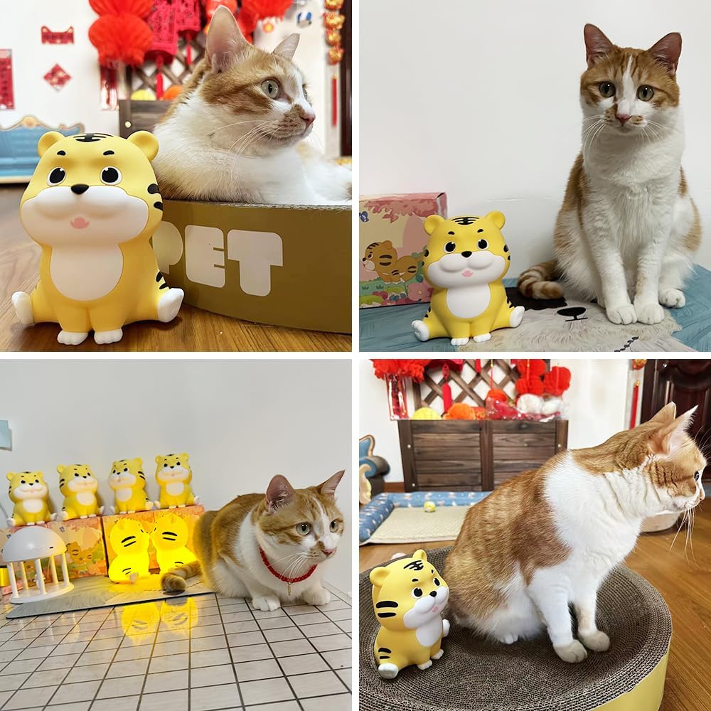 LED Night Light, Cute Tiger Touch Control Soft Silicone Portable Bedroom Lamp, Brightness Adjustable, Non-Flickering Eye-Caring Warm Light, Type-C USB Rechargeable, Timing Function