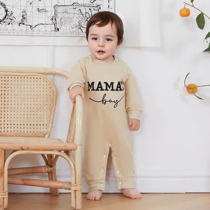 Newborn Baby Boy Fall Outfit Mamas Boy Embroidery Jumpsuit Long Sleeve Crewneck Romper Infant Boy Winter Clothes