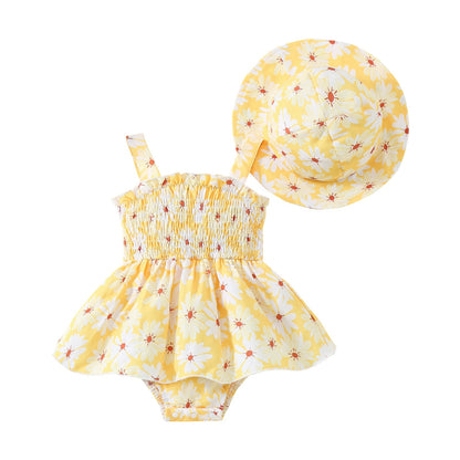 Toddler Baby Girl Summer Clothes Halter Floral Romper Dress Backless Outfits with Hat
