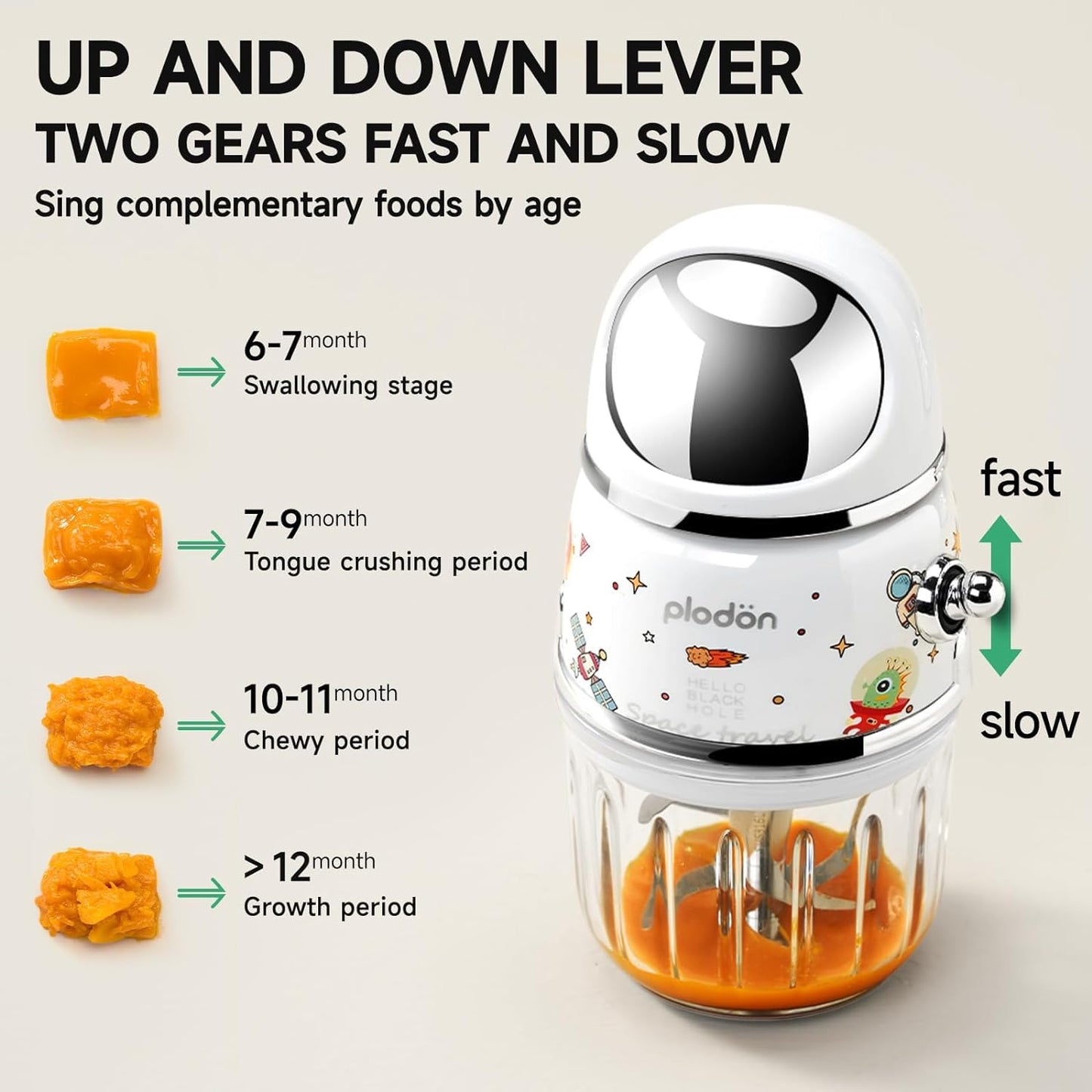 Baby Food Maker Mini Cute and Small Food Processor Puree Blender Grinder Chopper 300ml Cup Glass Bowl with 8 Blade Electric (Spaceman-Blue)