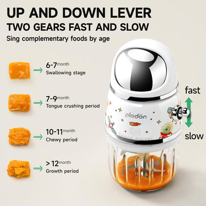 Baby Food Maker Mini Cute and Small Food Processor Puree Blender Grinder Chopper 300ml Cup Glass Bowl with 8 Blade Electric (Spaceman-Blue)