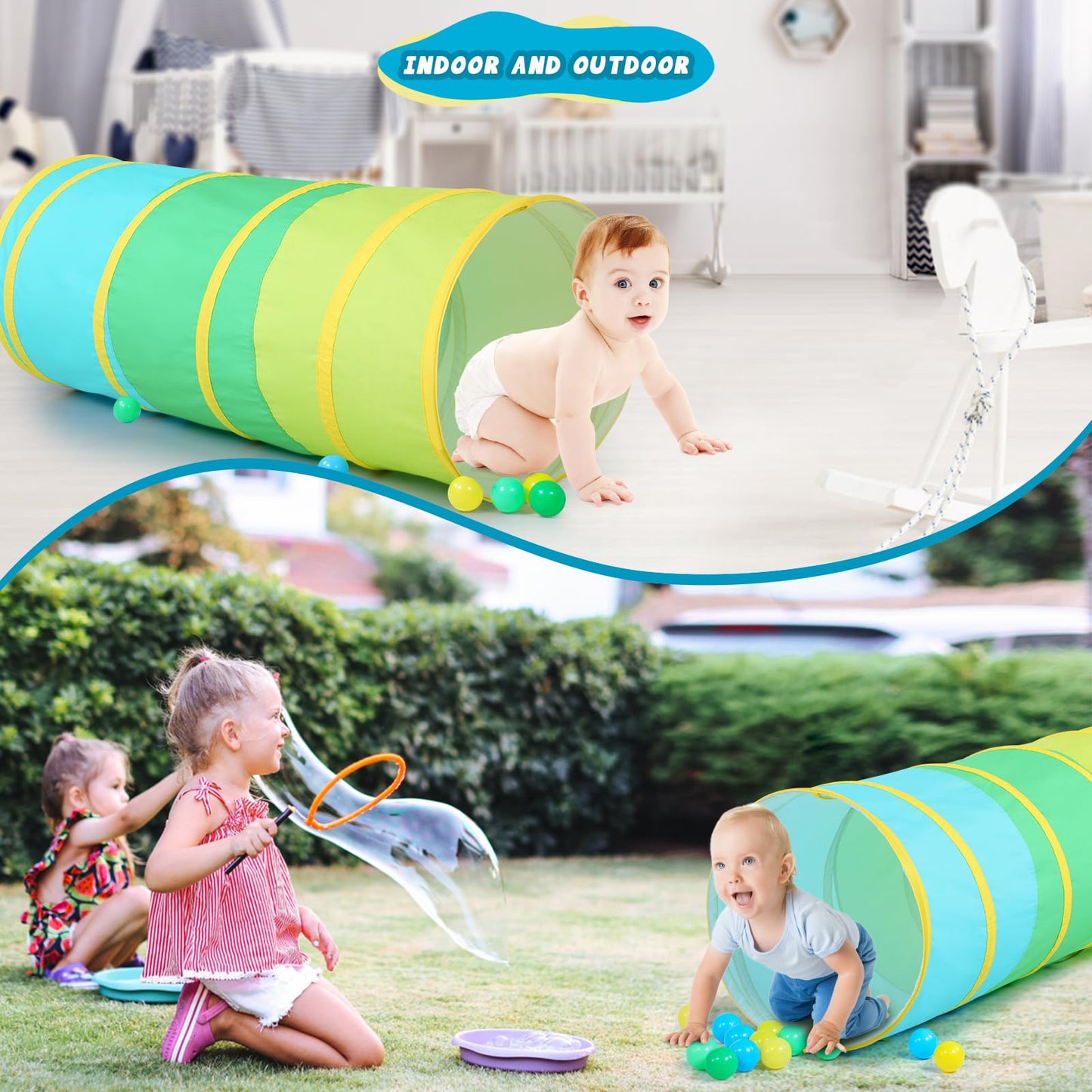 PigPigPen Pop Up Play Tunnel Tent for Toddlers Babies or Dogs, Indoor & Outdoor Toys for Kids Backyard Playset. (Red,Yellow,Blue)