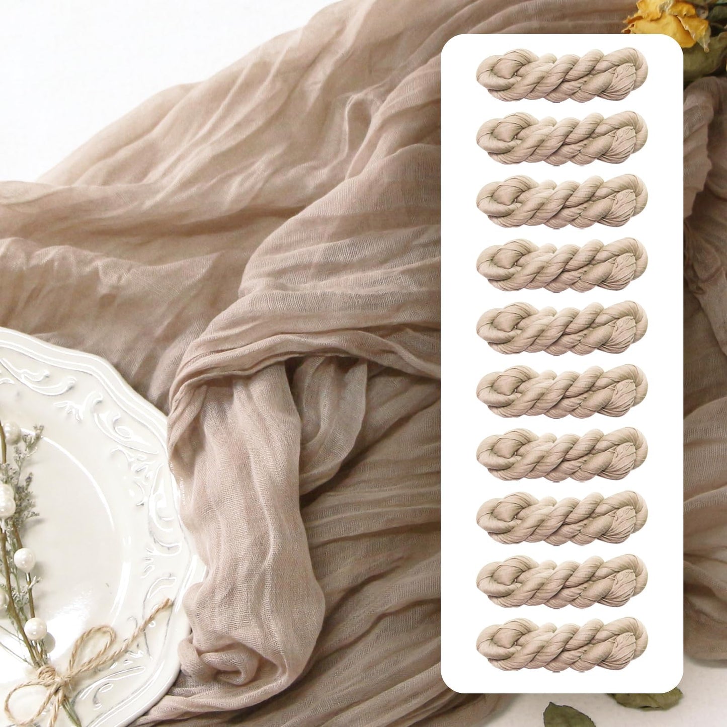 FEXIA Beige Cheesecloth Table Runner 35x120 Inches Ivory Gauze Rustic Boho Spring Easter Table Runner for Engagement Party Decorations Bridal Shower Wedding Party First Communion Centerpiece