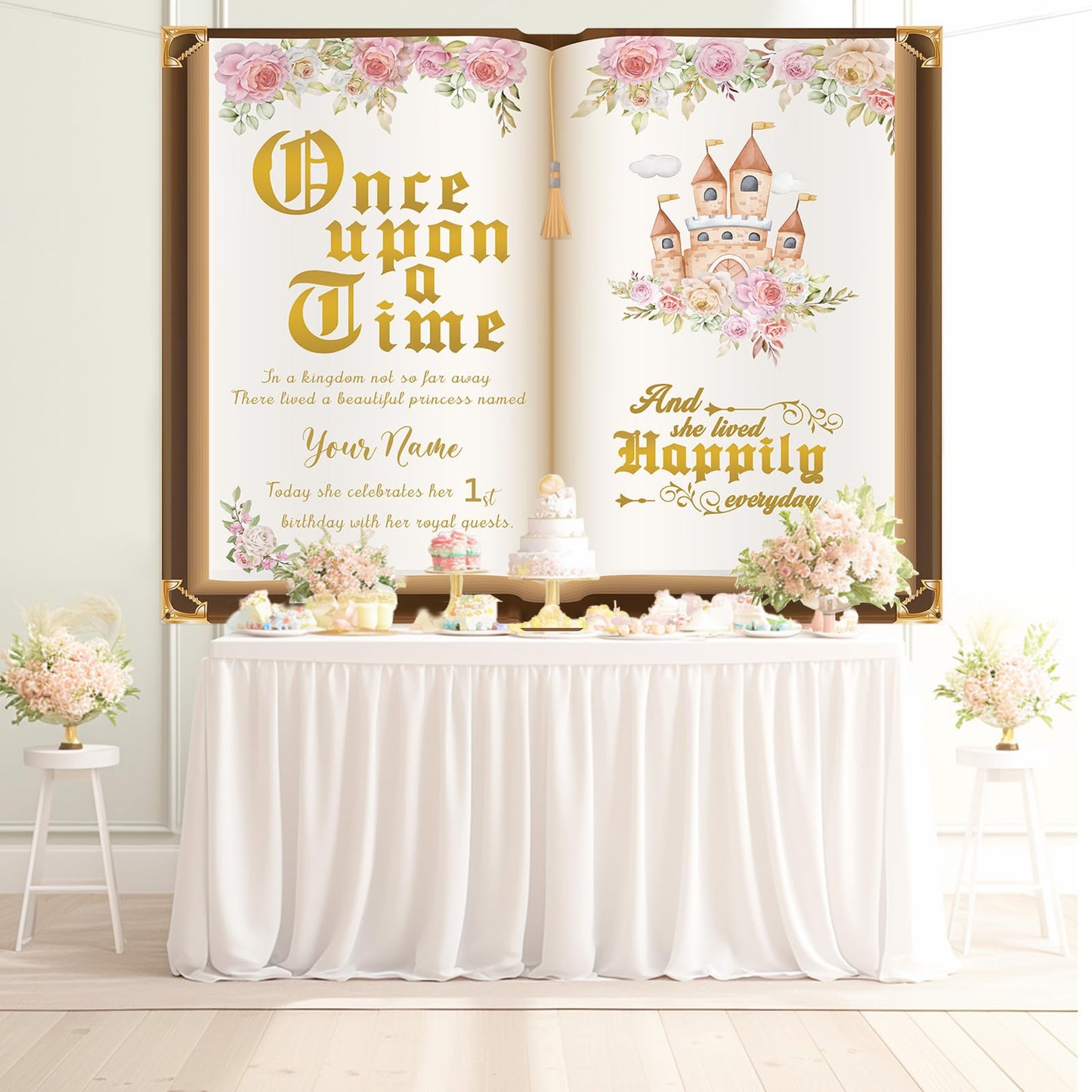 Custom Girl Birthday Backdrop Banner – Princess Fairy Tale Party Decor, Personalized Premium Photo Booth Background for Birthdays, Baby Showers – Durable, Reusable, Easy to Hang (5x7ft)
