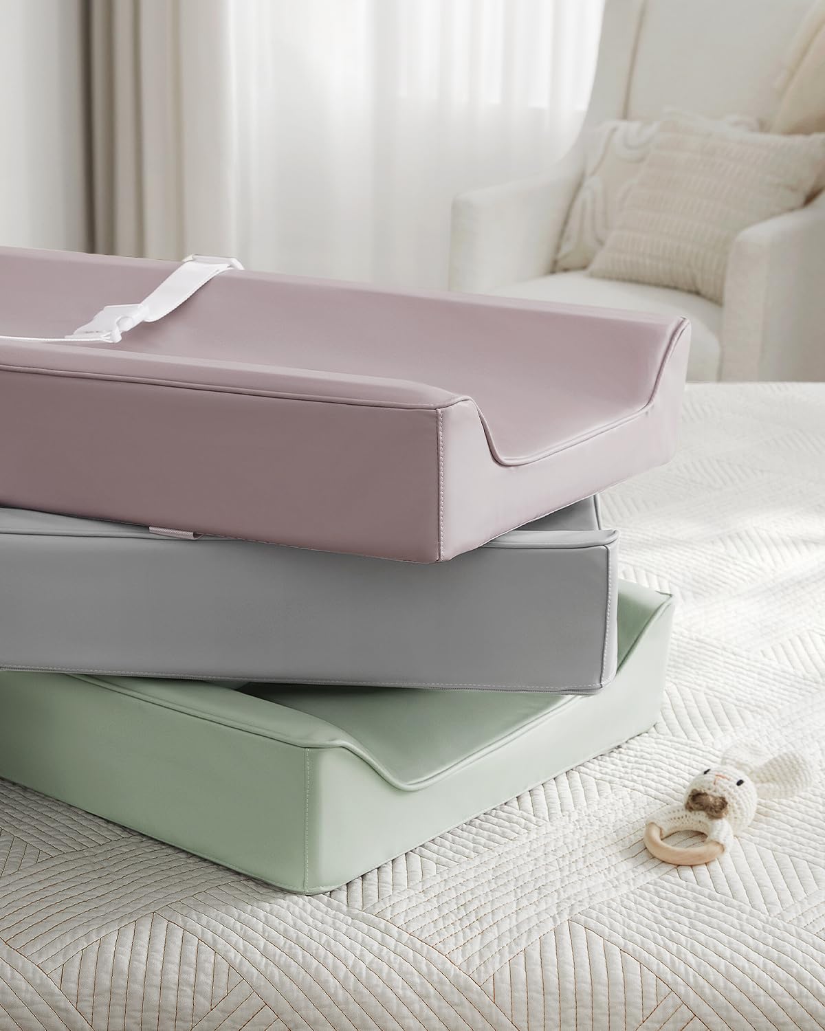 Blissful Diary Vegan Leather Baby Changing Pad with Waterproof & Wipe-Clean PU Cover, Standard Size Cozy Diaper Changing Pad for Dresser and Table, Taupe