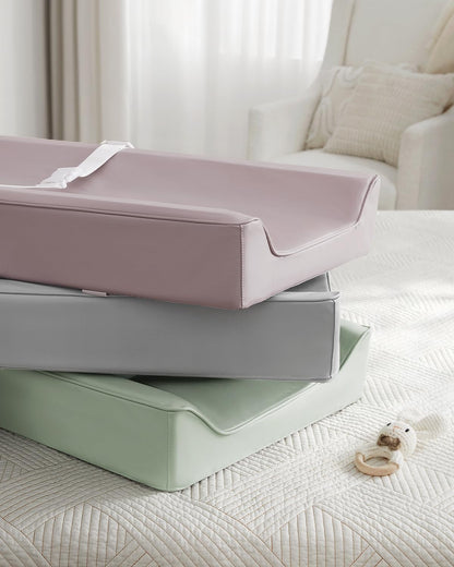 Blissful Diary Vegan Leather Baby Changing Pad with Waterproof & Wipe-Clean PU Cover, Standard Size Cozy Diaper Changing Pad for Dresser and Table, Taupe