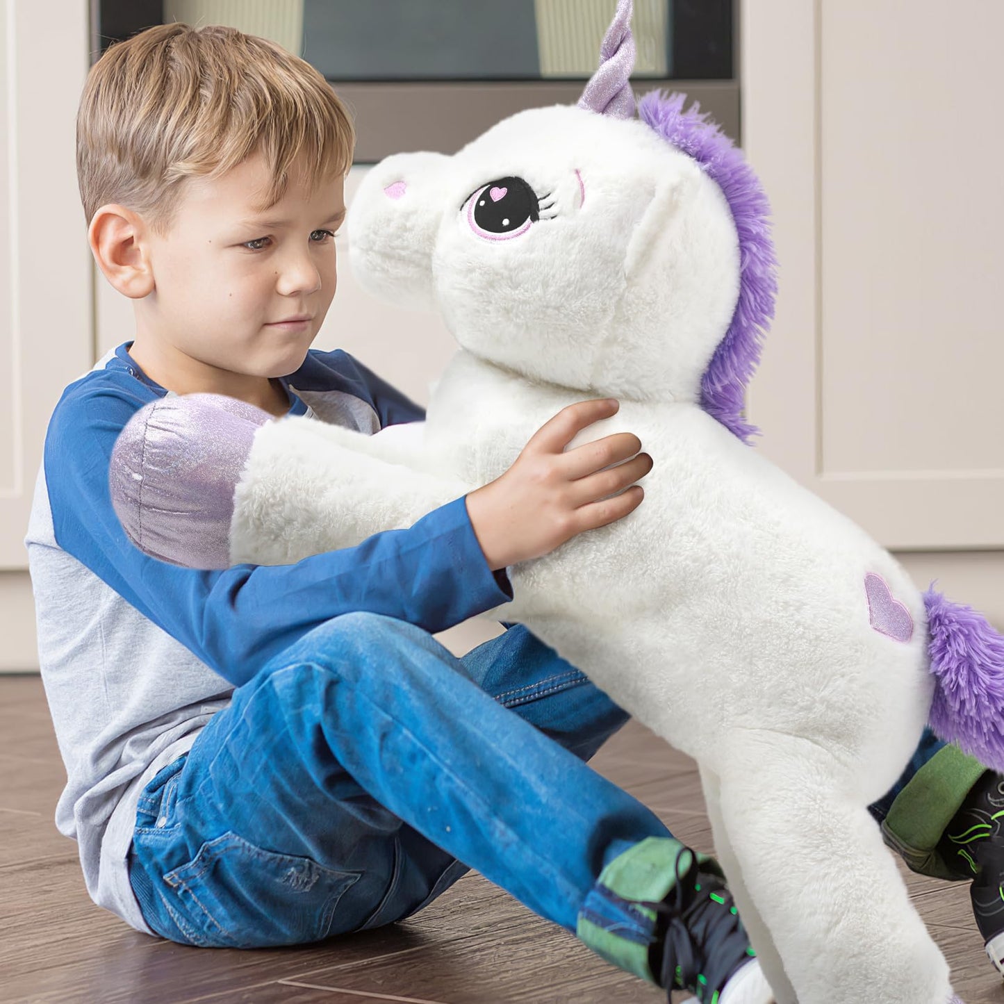 43" Giant Unicorn Stuffed Animal, Unicorn Plush Pillow Toys Big Plushy Fluffy, Gift for Girls Kids Boys Girlfriend, White & Purple