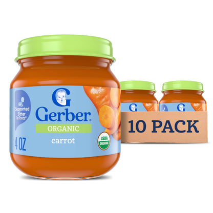 Gerber Stage 1 Baby Food, Organic Butternut Squash Jar, Baby Puree, Non-GMO, Vegetable, Puree Jars Glass, 10-pack