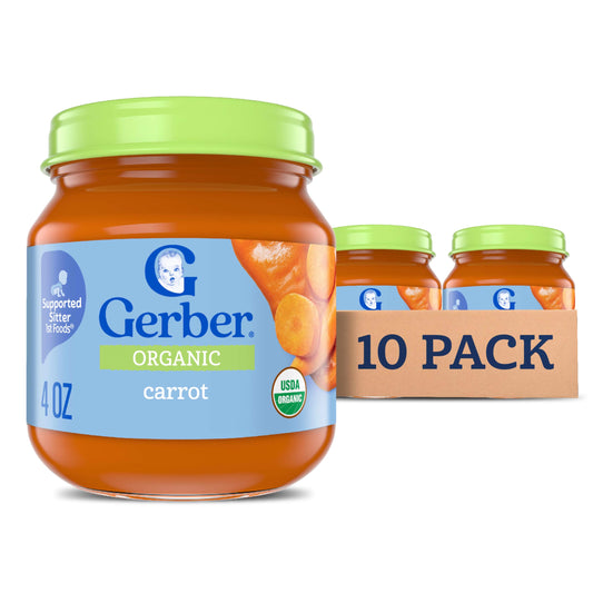 Gerber Stage 1 Baby Food, Organic Butternut Squash Jar, Baby Puree, Non-GMO, Vegetable, Puree Jars Glass, 10-pack