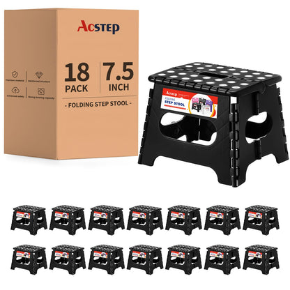 ACSTEP Folding Step Stool 9'' Tall Kids Step Stool Holds Up to 300 lb Plastic Foldable Step Stools for Kids Non-Slip Surface with Carry Handle Collapsible Stool for Home, Outdoor and Indoor(Black)