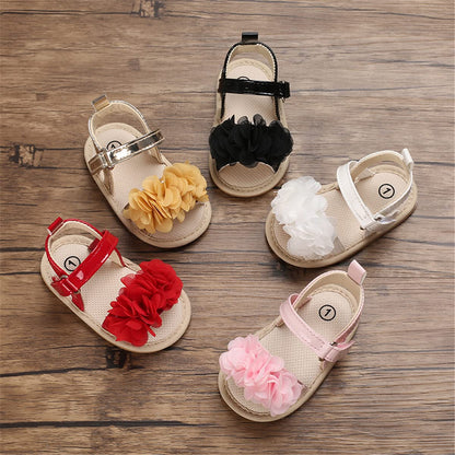 Timatego Infant Baby Girls Summer Sandals Anti-Slip Soft Sole with Flower Toddler First Walkers Crib Dress Shoes