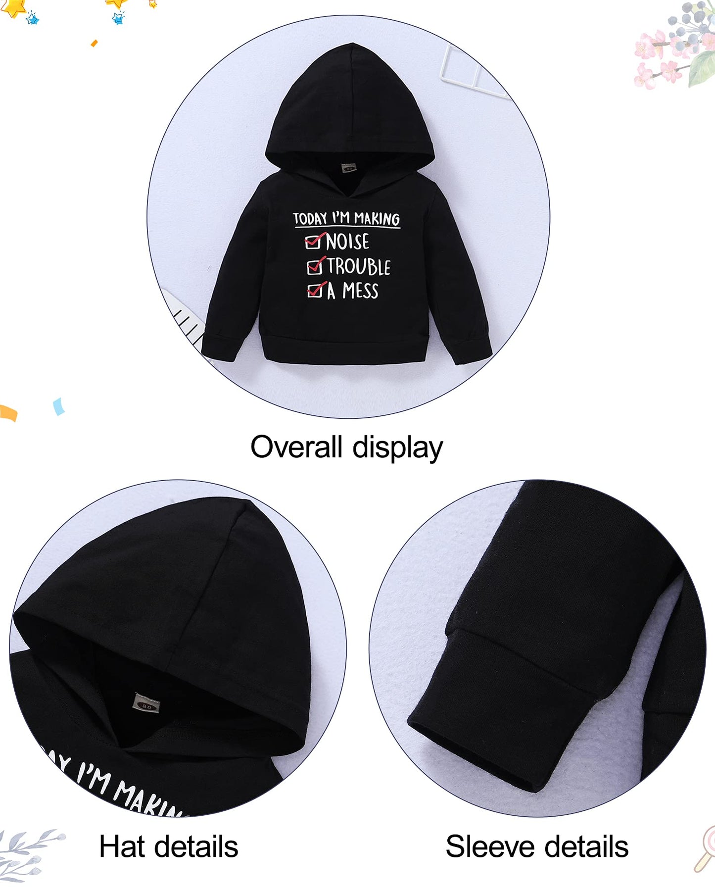 WESIDOM Baby Boy Clothes, Long Sleeve Printing Hoodie With Jeans Pants Outfits Set