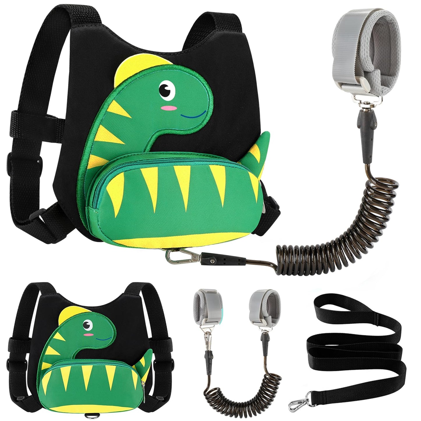 Accmor Toddler Harness with Leash, Cute Dinosaur Kids Harness + Anti Lost Wrist Link, Mini Child Harness Leash Wristband Strap Belt Protector for Baby Boys Girls to Outdoor Travel (Blue)