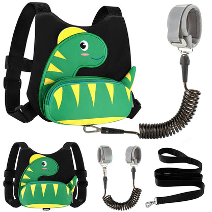 Accmor Toddler Harness with Leash, Cute Dinosaur Kids Harness + Anti Lost Wrist Link, Mini Child Harness Leash Wristband Strap Belt Protector for Baby Boys Girls to Outdoor Travel (Blue)