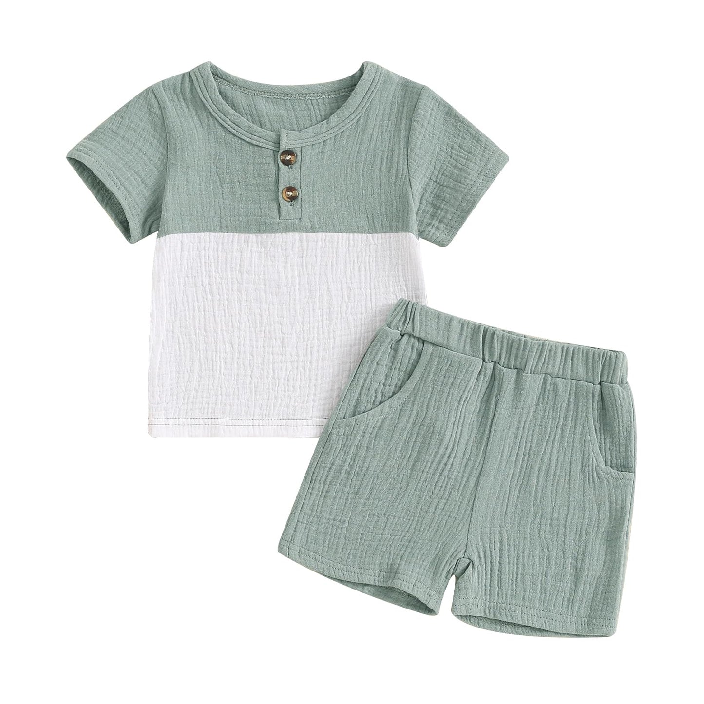 fhutpw Baby Boy Summer Outfits Henley Shirt Soft Pocket Short Sleeve Tops & Shorts Sets Infant 3 6 12 18 Months 2T Clothes