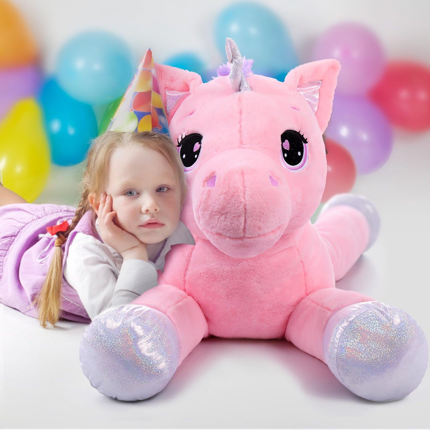 43" Giant Unicorn Stuffed Animal, Unicorn Plush Pillow Toys Big Plushy Fluffy, Gift for Girls Kids Boys Girlfriend, White & Purple