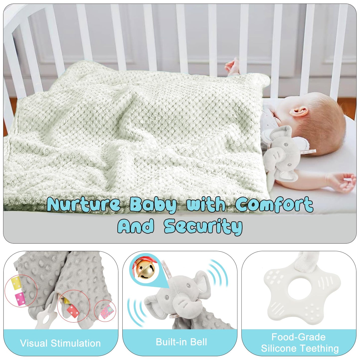 Baby Shower Gifts Set for Boys: Newborn Basket Kit 9 Pcs with Baby Blanket Rattle Bib and More - Unique and Personalized Baby Essentials for New Mom