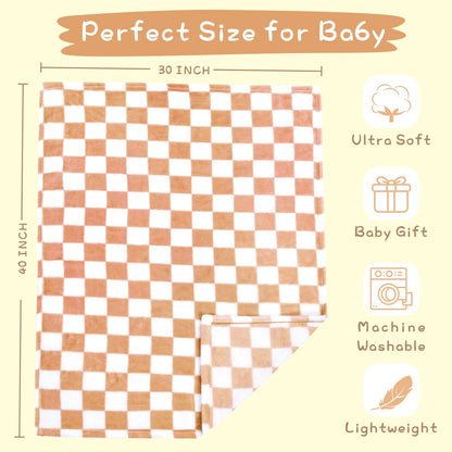 Yurhap Checkered Baby Blanket Fleece Baby Blankets for Boys, Ultra Soft Cozy Fluffy Infant Toddler Newborn Receiving Blankets for Crib Stroller, 30''x40'', Blue