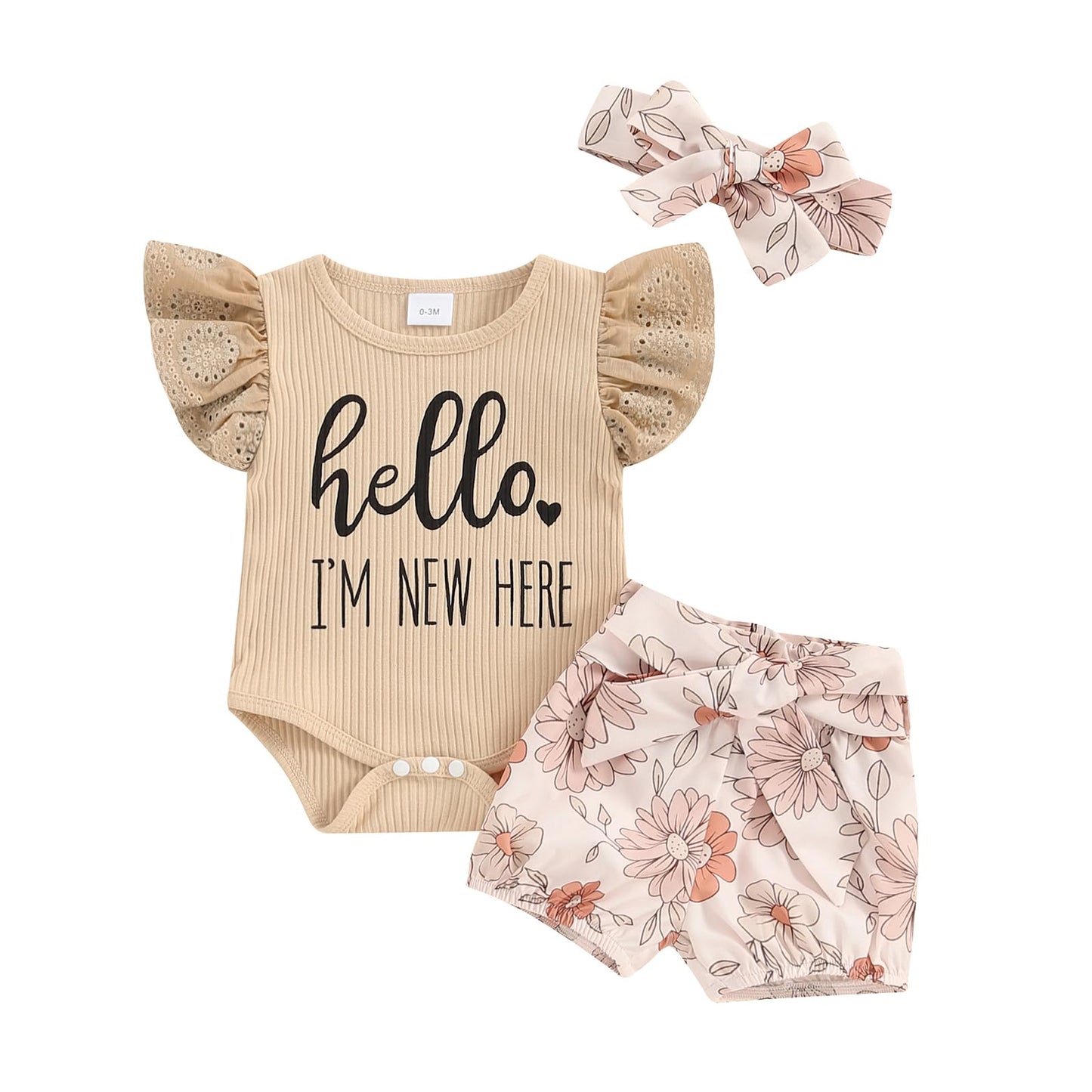 Hello World Newborn Outfit Baby Girl Going Home Outfit Ruffle Ribbed Romper Top Floral Pants Set Cute Summer Clothes