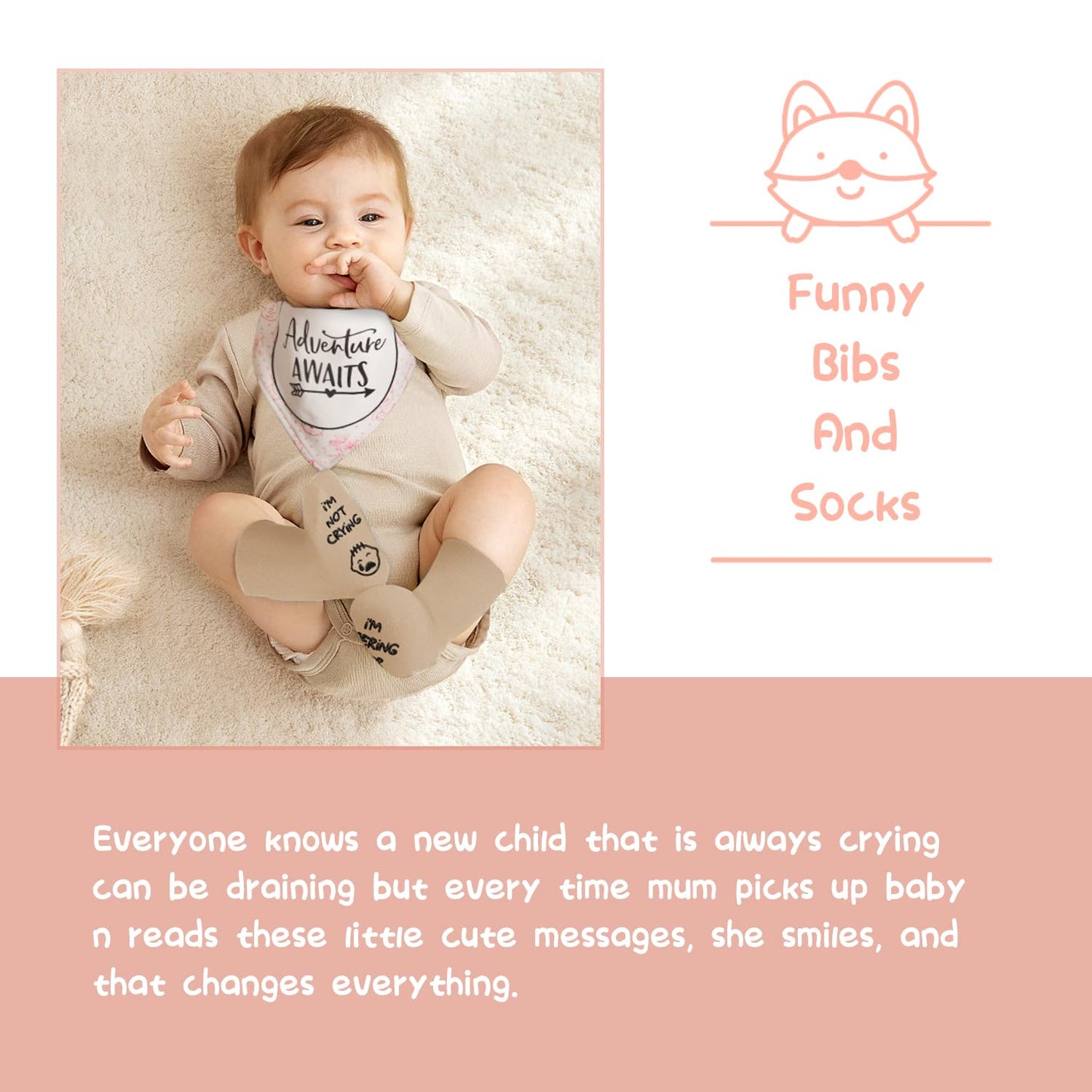Baby Shower Gifts, Baby Gifts for Girls Boys, Unique Baby Gifts Basket Essentials Stuffs - Baby Lovey Blanket Newborn Bibs Socks Wooden Rattle & Greeting Card, Newborn Baby Gift Set
