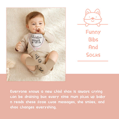 Baby Shower Gifts, Baby Gifts for Girls Boys, Unique Baby Gifts Basket Essentials Stuffs - Baby Lovey Blanket Newborn Bibs Socks Wooden Rattle & Greeting Card, Newborn Baby Gift Set
