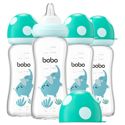 YOHKOH Natural Glass Baby Bottle with Natural Response Nipple, Newborn Anti-Colic Baby Bottles, Wide Neck Mushroom Cap Baby Bottle, Clear (8.8ounce (Pack of 4), Multicolour1)