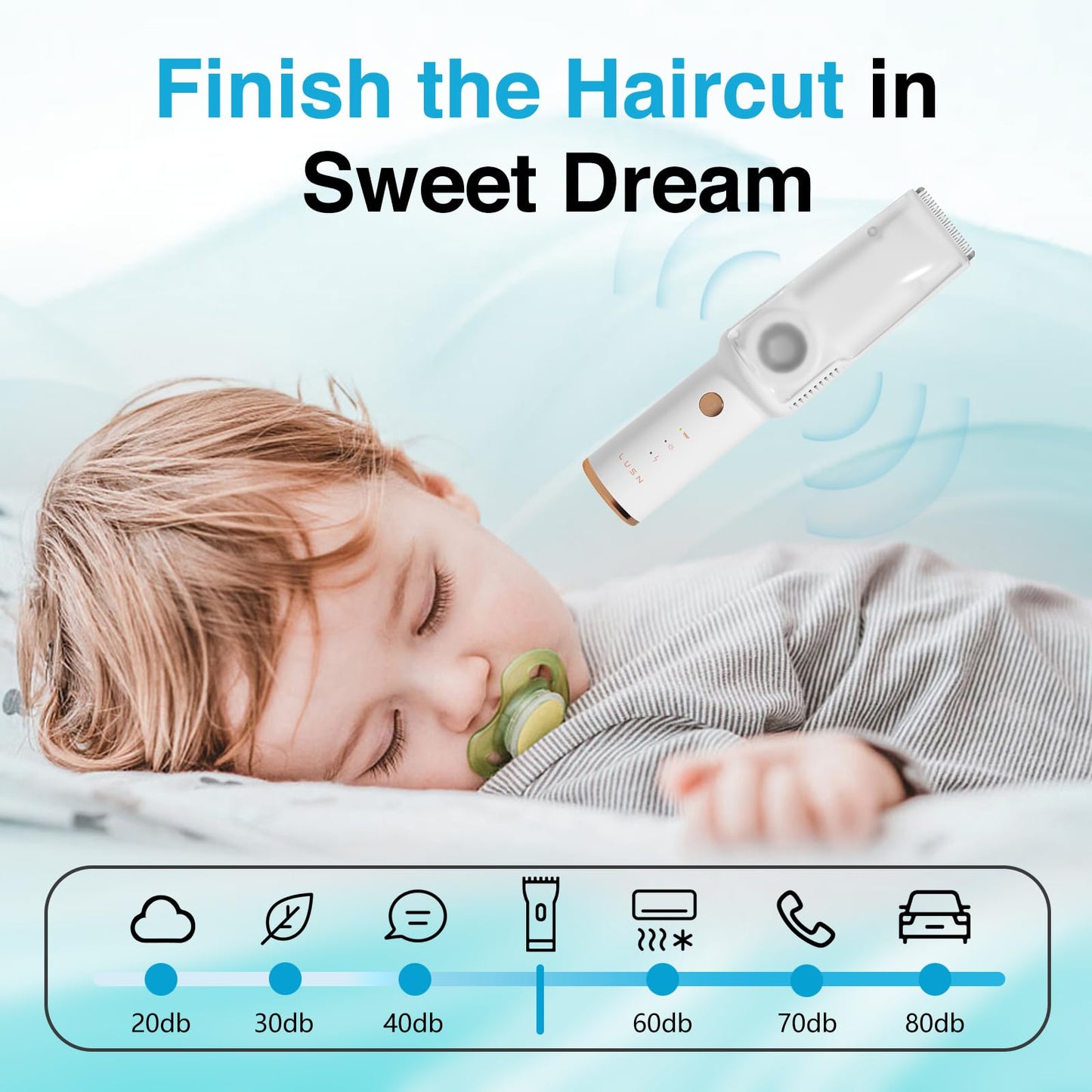 Baby Hair Clippers with Vacuum, Quiet Hair Trimmers for Kids, IPX7 Waterproof Rechargeable Cordless Haircut Kit for Baby Children Infant