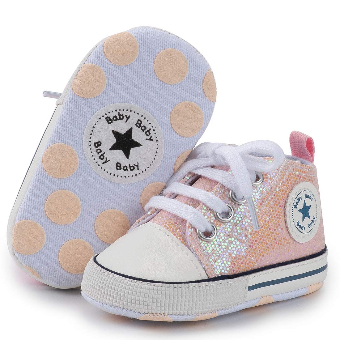 Unisex Baby Girls Boys Canvas High-top Shoes, Newborn Infant Anti-Slip Soft Sole Frist Walking Breathable Sneakers