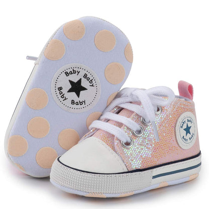 Unisex Baby Girls Boys Canvas High-top Shoes, Newborn Infant Anti-Slip Soft Sole Frist Walking Breathable Sneakers