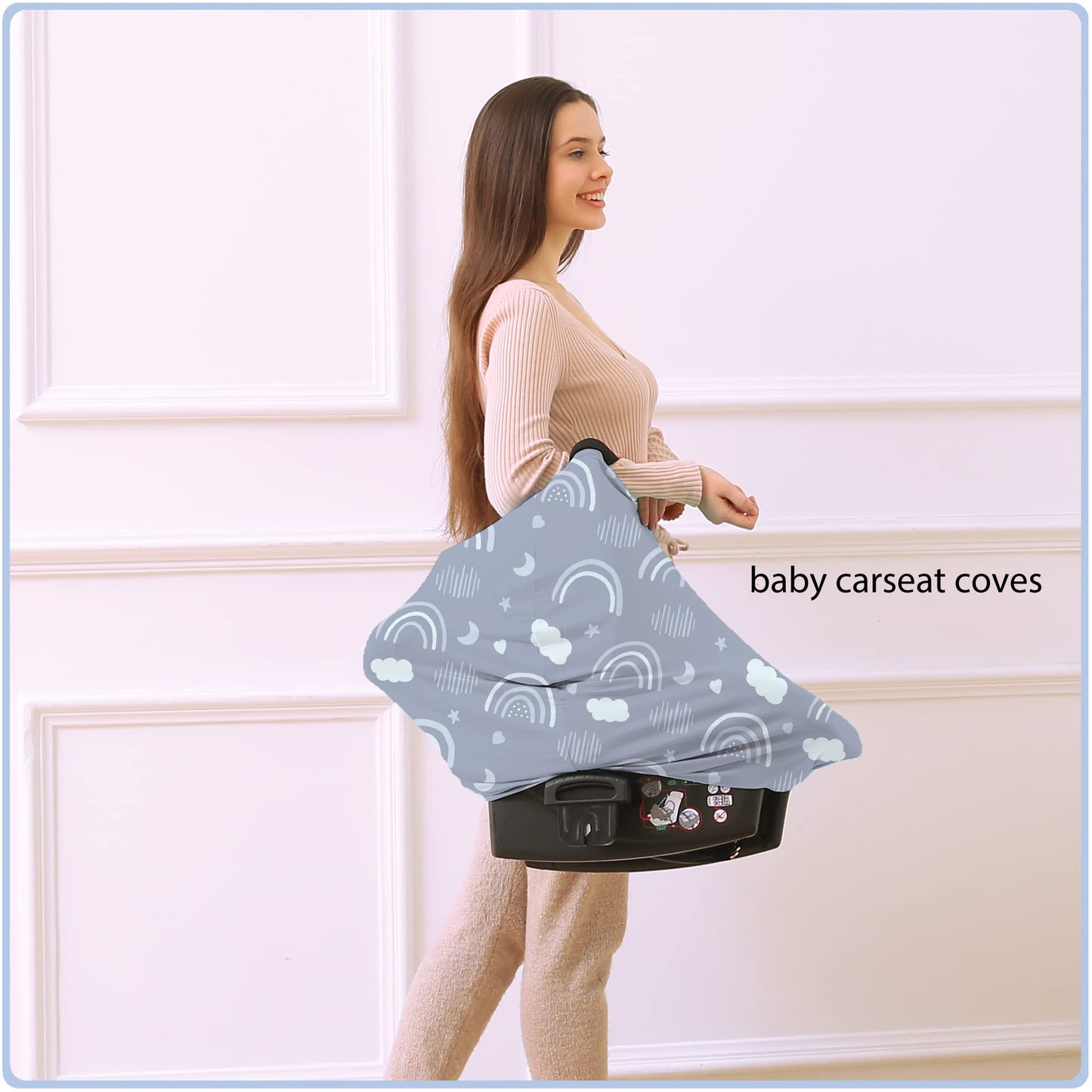 Car Seat Covers Canopy Cover - Multi-use Cover Carseat Canopy, Breathable Breastfeeding Cover, Car Seat Covers for Bbies, Boys & Girls Shower Gifts (Dark Blue Dinosaur)