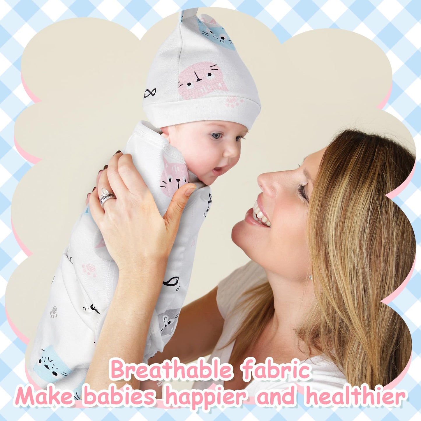 Ramede 6 Pack Baby Swaddle Blanket with Hats Sleep Swaddle for 0-3 Months Newborn Sacks Soft Cotton Wearable for Boy Girl