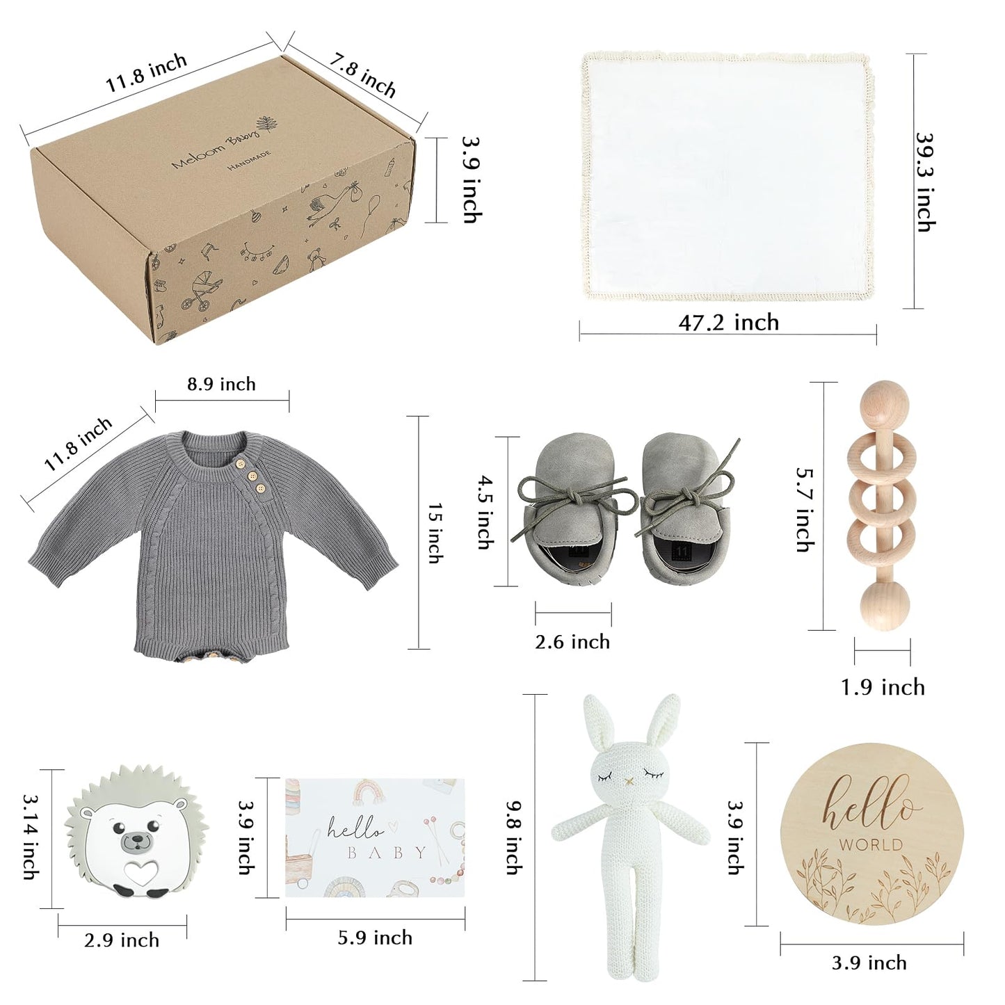 meloom Baby Gift Set, Unisex Newborn Gifts Box, Boho Gender Neutral Baby Essentials, for New Mom, New Baby Gifts for Boys and Girls, Personalized Gift Basket for New Babies