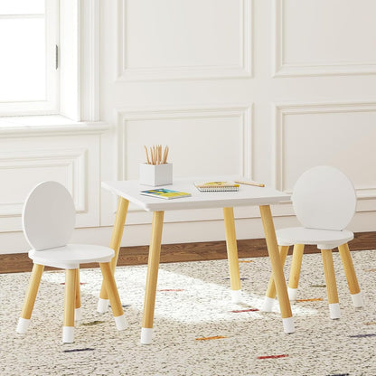 UTEX Kids Wood Table and Chair Set, Kids Play Table with 2 Chairs,3 Pieces Kids Round Table for Toddlers, Girls, Boys,White