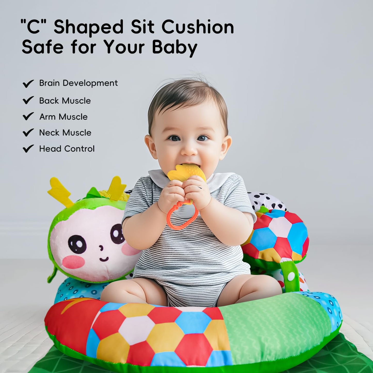 3-in-1 Tummy Time Pillow for Baby 0-6 Months, Detachable Caterpillar Tummy Time Playmat for Newborns, Soft Baby Toys 0-3-6-12 Months, Play Mat for Babies Boy Girl