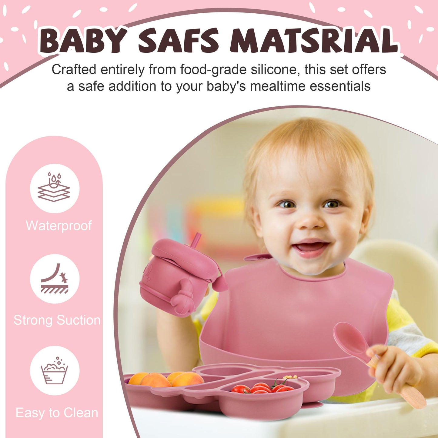 Silicone Baby Feeding Set, Baby Led Weaning Supplies, Silicone Suction Butterfly Plate, Bowl, Spoons, Fork and Waterproof Bib & Cloth Bib, Eating Utensils Baby Feeding Essentials (Purple)