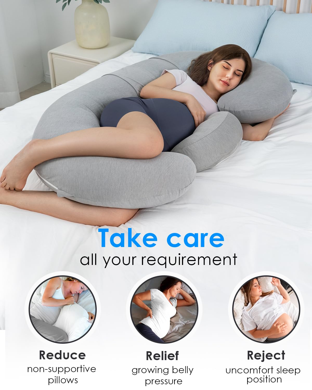 QUEEN ROSE Cooling Pregnancy Pillows,E Shaped Full Body Pillow for Sleeping, with Pregnancy Wedge Pillow for Belly Support, 60 Inch Maternity Pillow for Side Sleeper, Cooling Rayon Cover, Purple