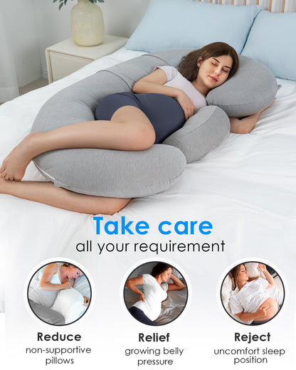 QUEEN ROSE Cooling Pregnancy Pillows,E Shaped Full Body Pillow for Sleeping, with Pregnancy Wedge Pillow for Belly Support, 60 Inch Maternity Pillow for Side Sleeper, Cooling Rayon Cover, Purple