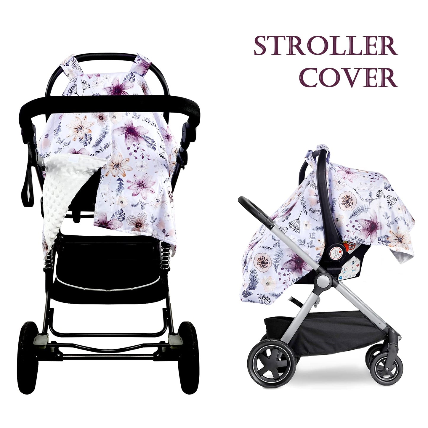 Baby Car Seat Cover, Peekaboo Opening Spring Car Seat Canopy for Baby Girls Boys, Mom Nursing Breastfeeding Covers, Blanket for Infant, Pink Watercolor Flower