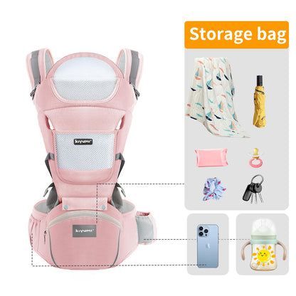 KIYUMI Baby Carrier with Hip Seat, 6- in-1 Baby Carrier Newborn to Toddler, Ergonomic M Position with Head Support and Breathable Mesh,Adjustable Removable Baby Sling Carrier (7-45 lbs) BXLU