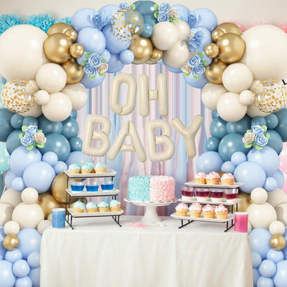 Sage Green Baby Shower Decorations,Boho Greency Neutral Balloon Arch with Oh Baby Balloon Banner Green Gold Balloons For Boy Girl Woodland Baby Shower Birthday Party Supplies