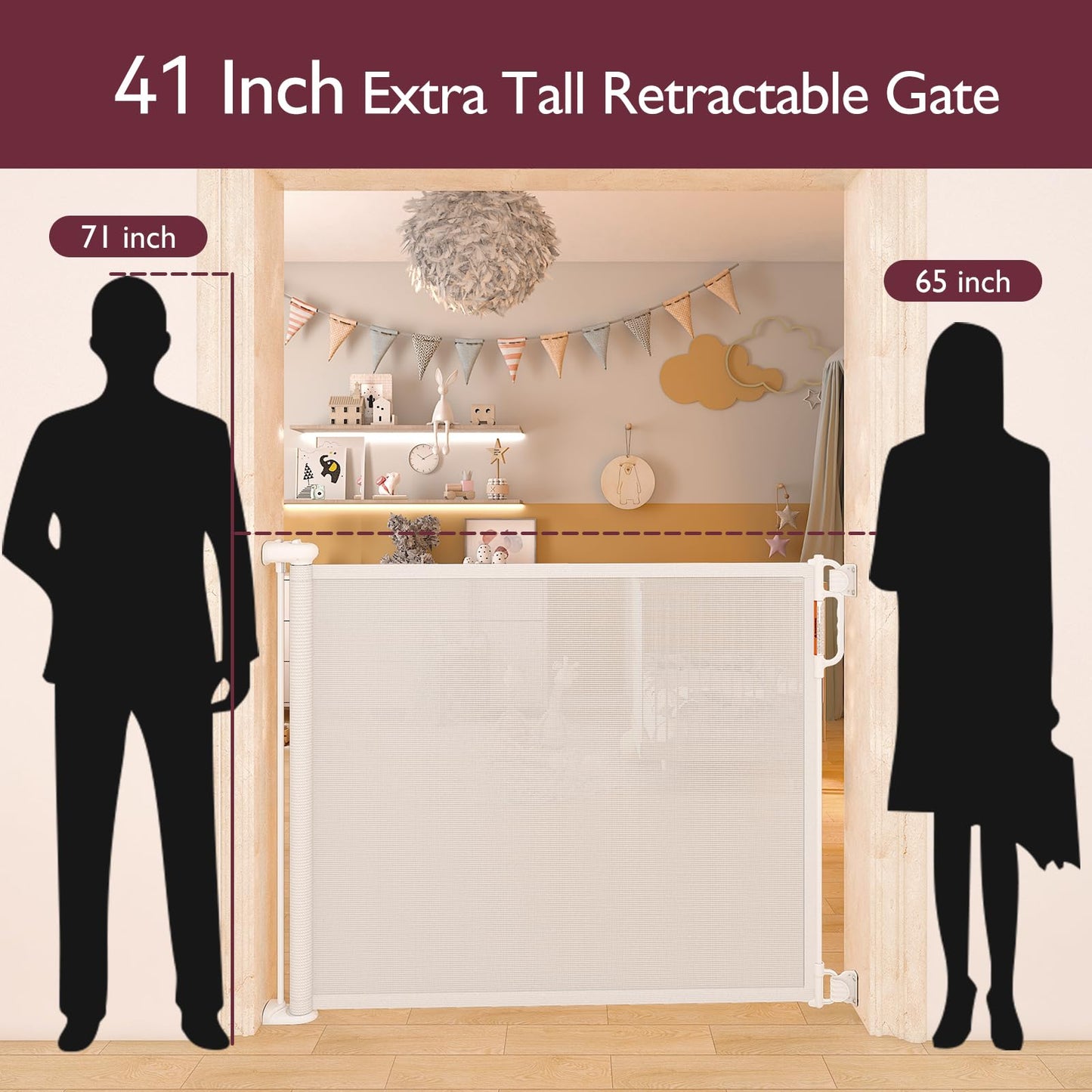 Momcozy Retractable Baby Gate, 33" Tall, Extends up to 55" Wide, Child Safety Baby Gates for Stairs, Doorways, Hallways, Indoor, Outdoor