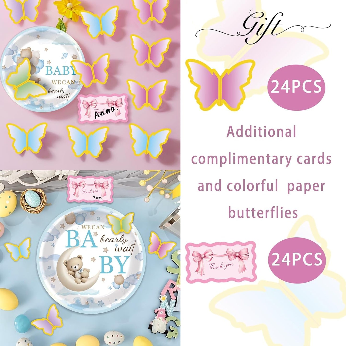 168pcs Bear Party Plates, Bear Birthday Decorations & Baby Shower Supplies - Bear Themed Plates, Cups, Napkins for "We Can Bearly Wait" Baby Shower Decorations, Kids Party Supplies