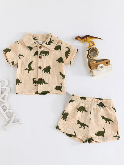 SUREPOCH Baby Boy Clothes Set Summer Toddler Short-Sleeve Shirt & Elastic Waist Shorts Set For Baby Boy Outfits