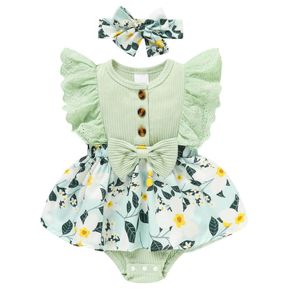 Sinhoon Baby Girl Clothes Newborn Ruffled Sleeveless Romper Floral Dreesy Bodysuit Heaedband 3pcs Baby Girl Summer Clothes